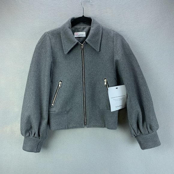 RED Valentino Jackets & Blazers - Red Valentino Bomber Jacket Womens 38 Gray Wool Blend Balloon Sleeves